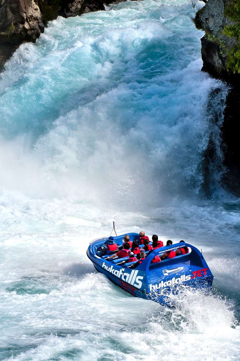 Hukafalls喷气机-喷气艇Waikato河-Huka瀑布